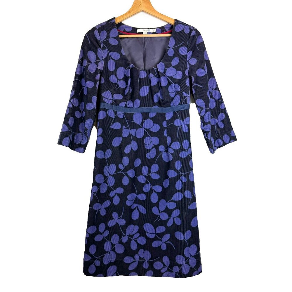Boden Black Purple Corduroy Fine Wale Dress Lightweight Floral 4R